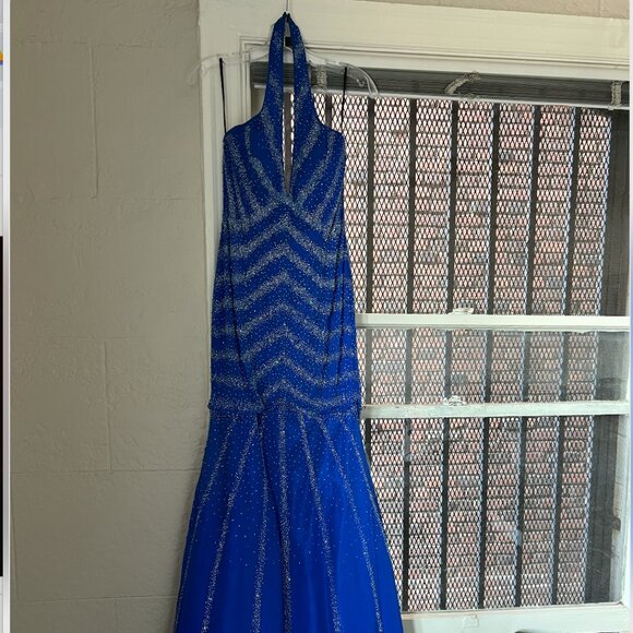 Blue Mermaid Skirt Prom Dress with beautiful beading -- only worn once! - Picture 1 of 10
